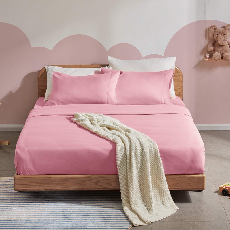 SLEEP ZONE Kids Twin Bed Sheets Set 3-Piece - Super Soft & Cute Kids Sheet Set with Flat Sheet, Fitted Sheet, Pillowcase (Twin, Ballet Pink) - Image 2